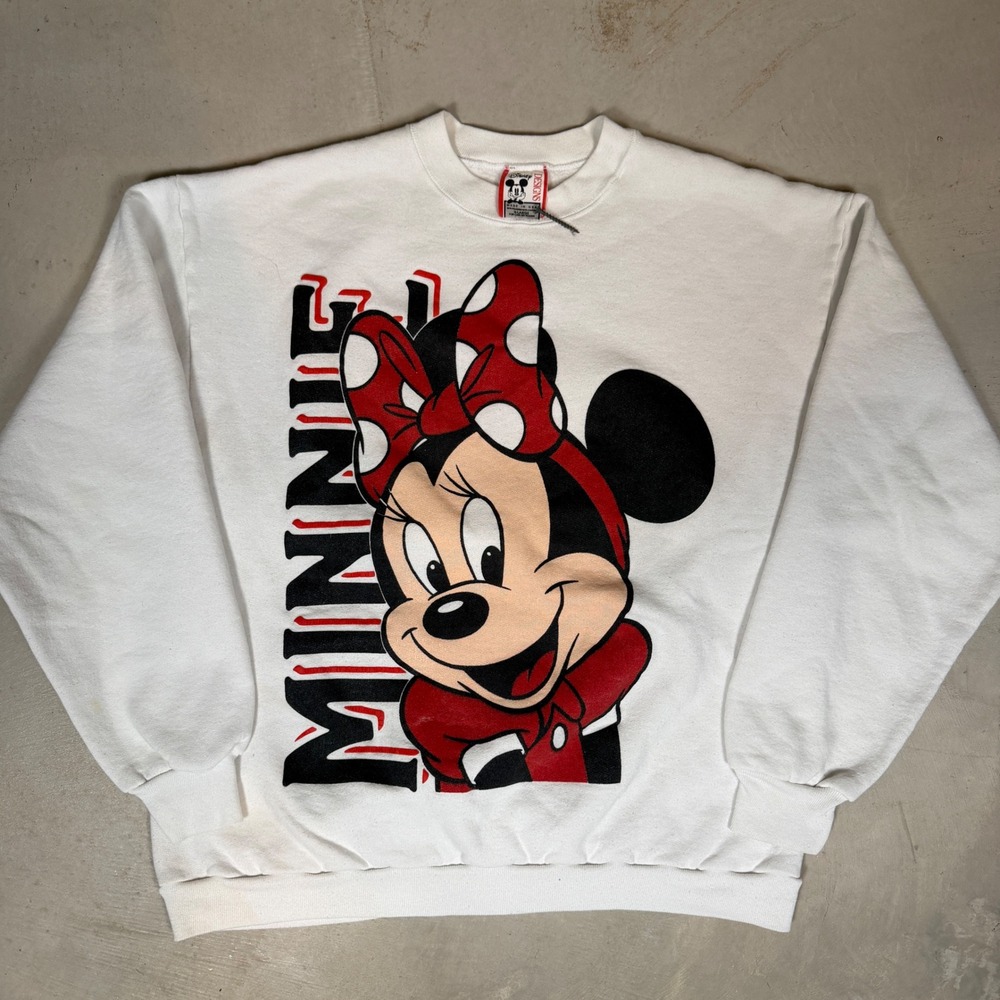 Vintage Disney Designs Minnie Mouse Sweatshirt White XL Double Sided‎ 90s USA